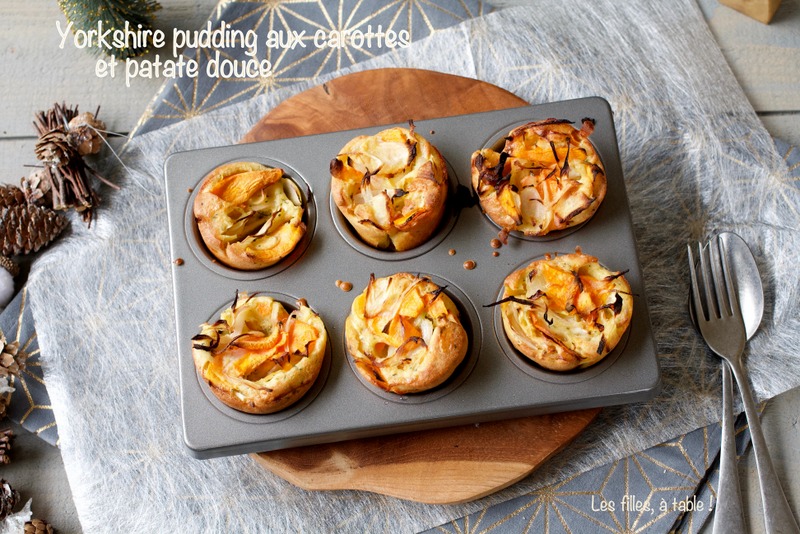 yorkshire pudding, carottes, patates douces, les filles à table