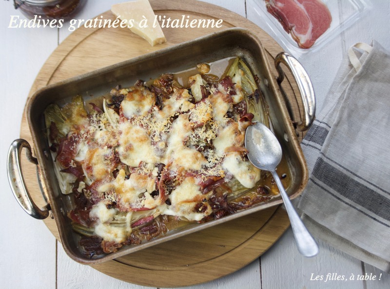 endives, gratin, mozzarella, parmesan, les filles à table
