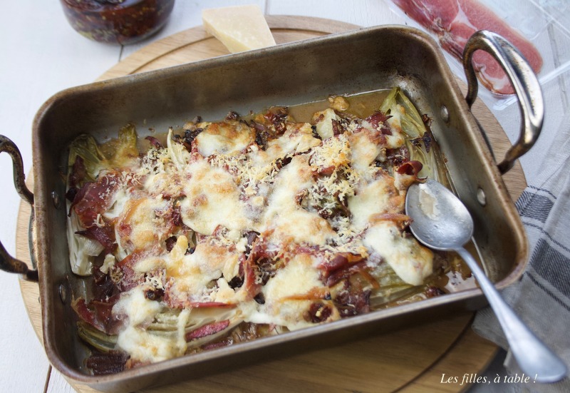 endives, gratin, mozzarella, parmesan, les filles à table