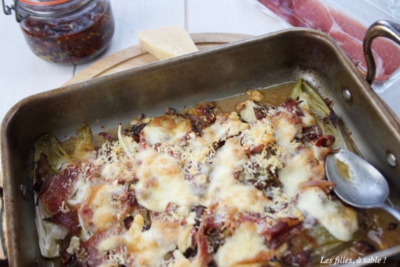 endives, gratin, mozzarella, parmesan, les filles à table