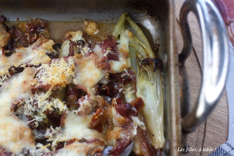 endives, gratin, mozzarella, parmesan, les filles à table