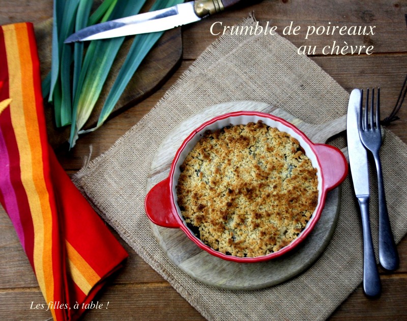crumble, poireaux, chèvre, les filles à table