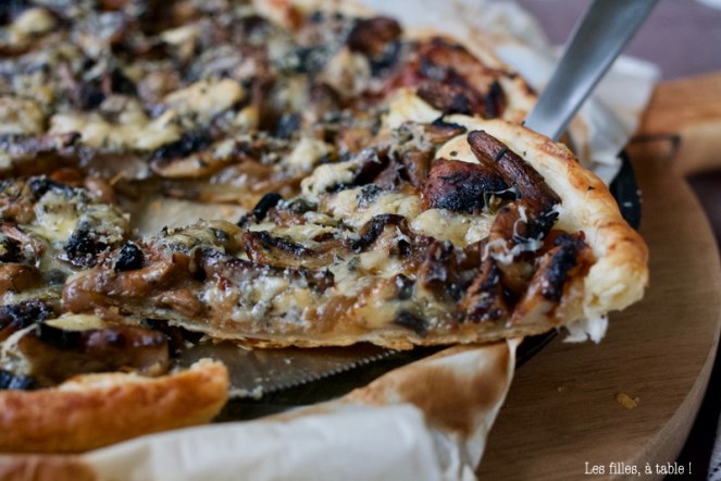 tarte, champignons, bleu basque, thym, les filles à table