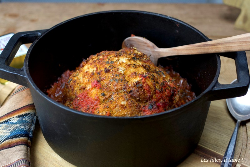 chou-fleur rôti, paprika, cocotte, les filles à table