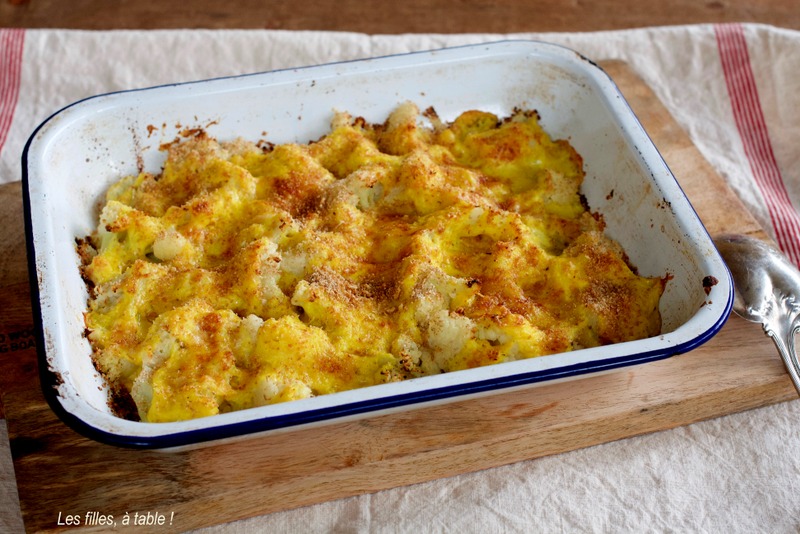 gratin, chou-fleur, curcuma, les filles à table