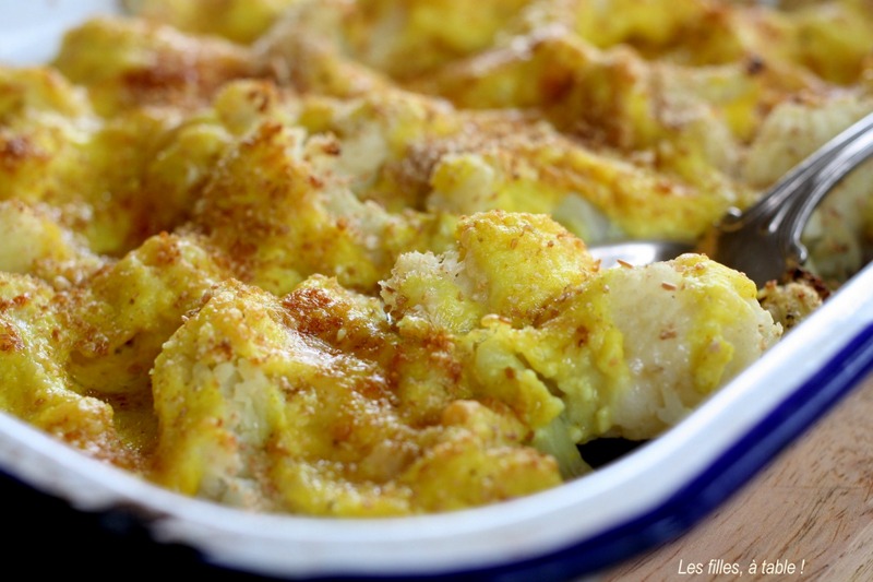 gratin, chou-fleur, curcuma, les filles à table