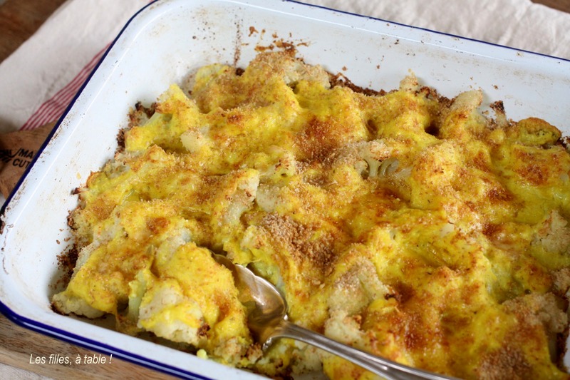 gratin, chou-fleur, curcuma, les filles à table