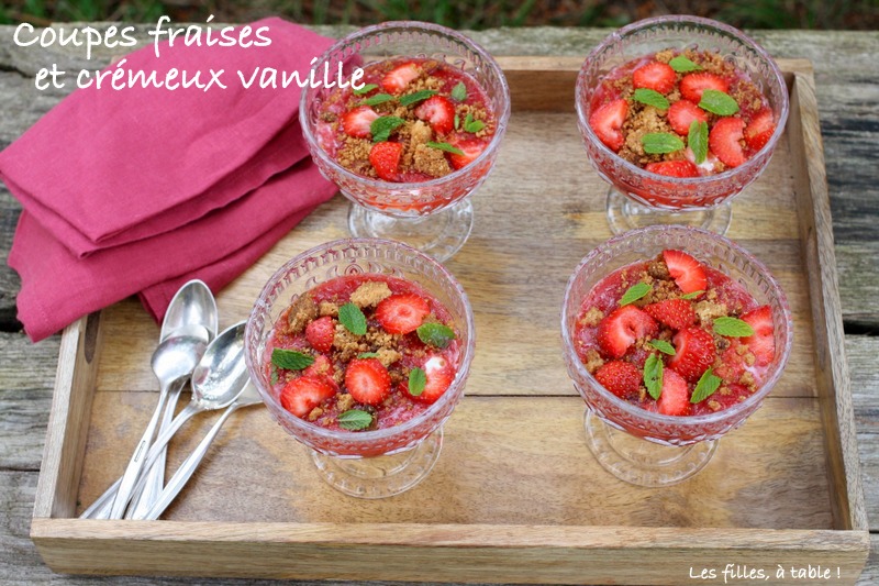 verrine, fraises, crémeux vanille, les filles à table