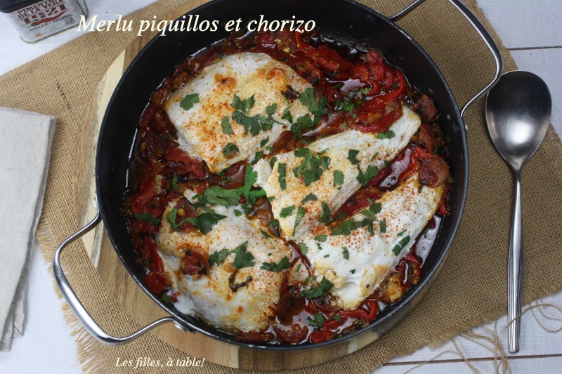 merlu, piquillos, chorizo, les filles à table