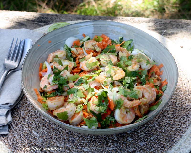 salade, salade thaïe, crevettes, IG bas, les filles à table