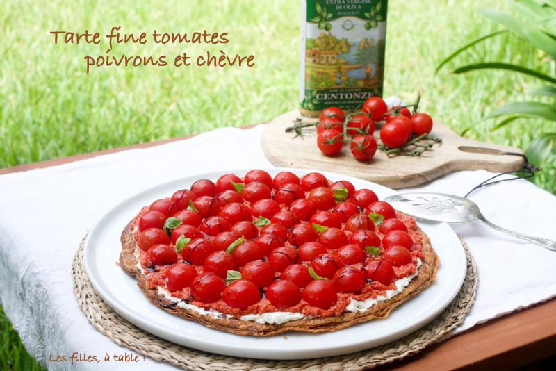 tarte, tomates, poivrons, chèvre, les filles à table