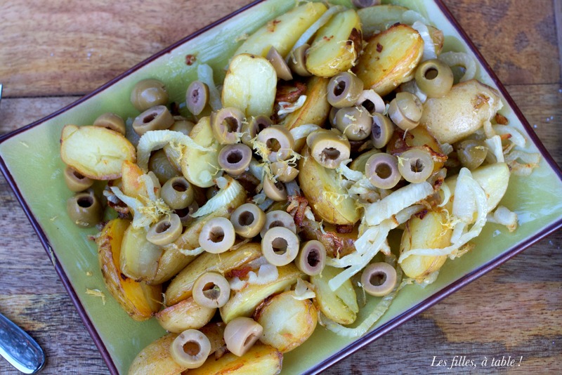 pommes de terre, fenouil, olives, les filles à table