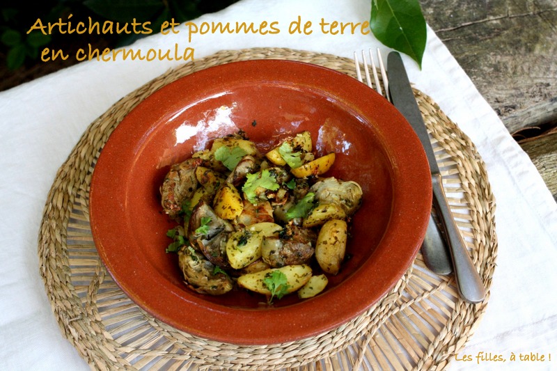 artichauts, pommes de terre, chermoula, les filles à table