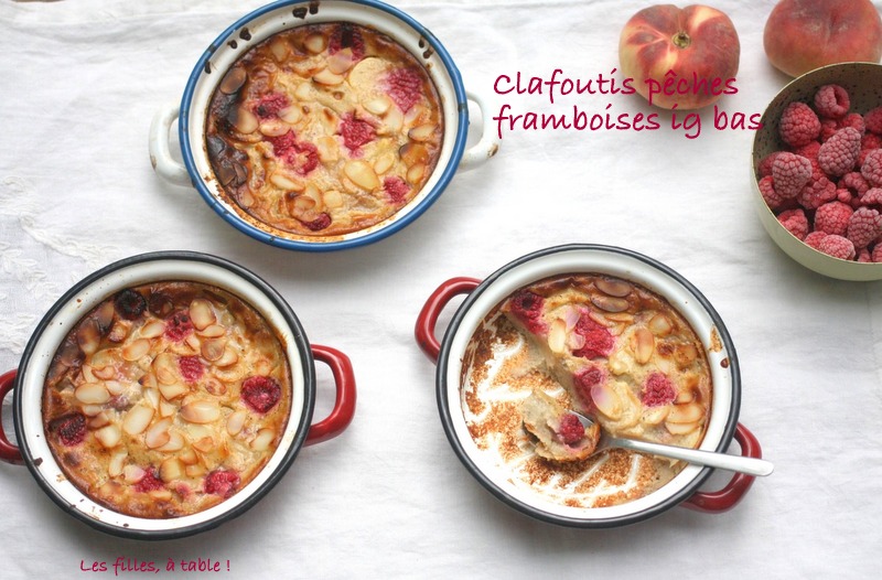 clafoutis, pêches, framboises, ig bas, les filles à table