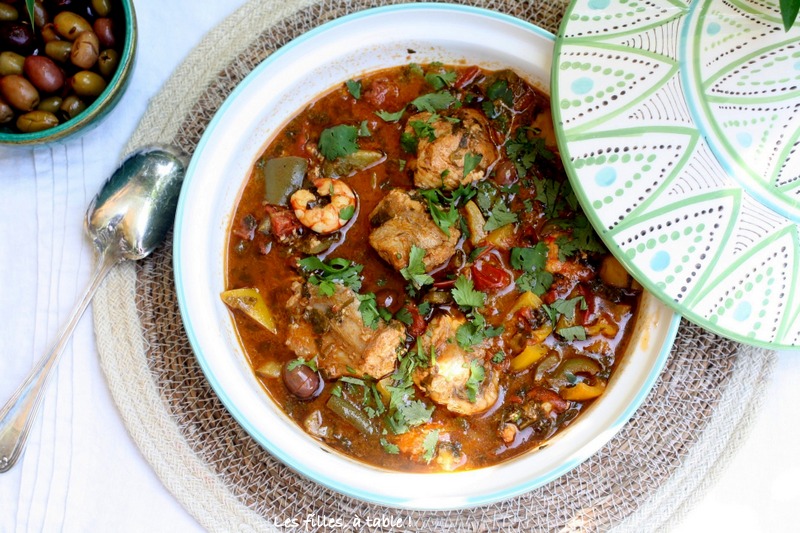 tajine, lotte, gambas, chermoula, les filles à table