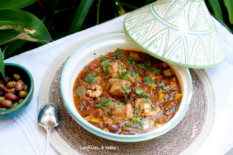 tajine, lotte, gambas, chermoula, les filles à table