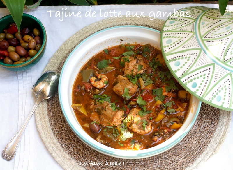 tajine, lotte, gambas, chermoula, les filles à table