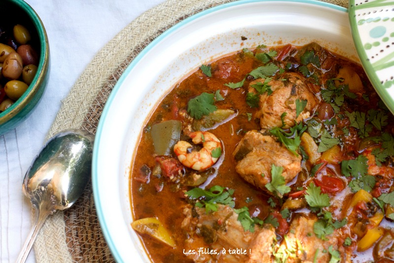 tajine, lotte, gambas, chermoula, les filles à table
