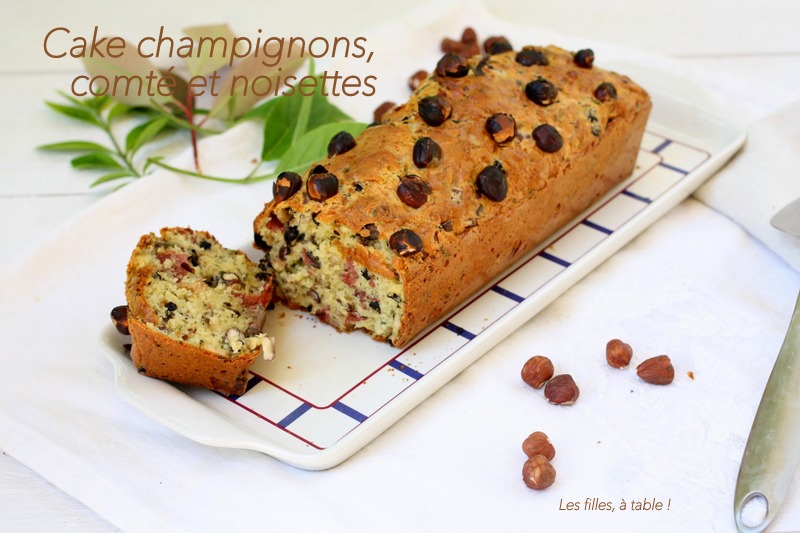 Cake aux champignons, comté et noisette