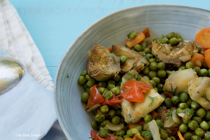 Coeurs d'artichauts braisés aux petits pois