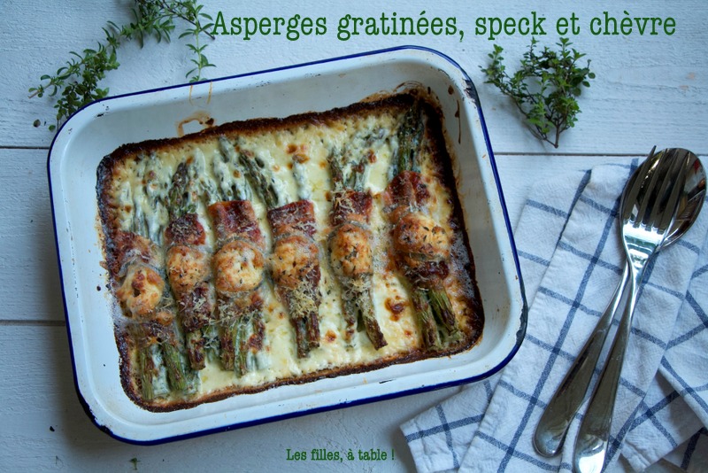 Asperges gratinées, speck et chèvre