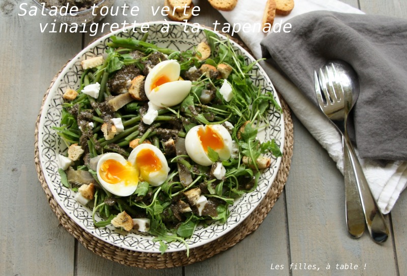 Salade haricots verts, artichauts, vinaigrette à la tapenade