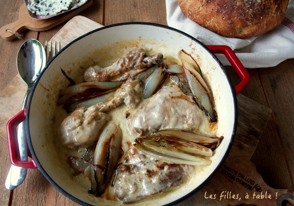 Poulet et endives, sauce roquefort