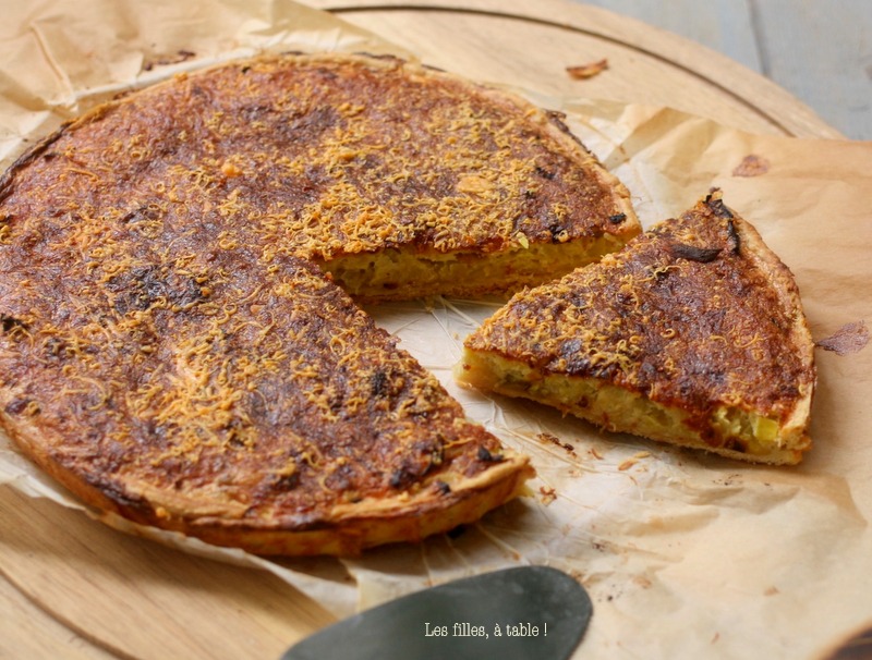 Tarte aux poireaux, bière et mimolette