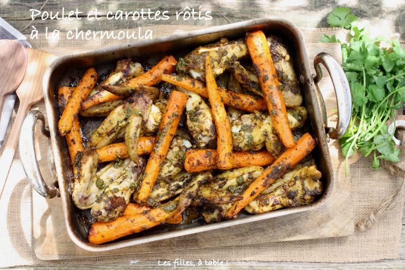 Poulet et carottes rôtis à la chermoula