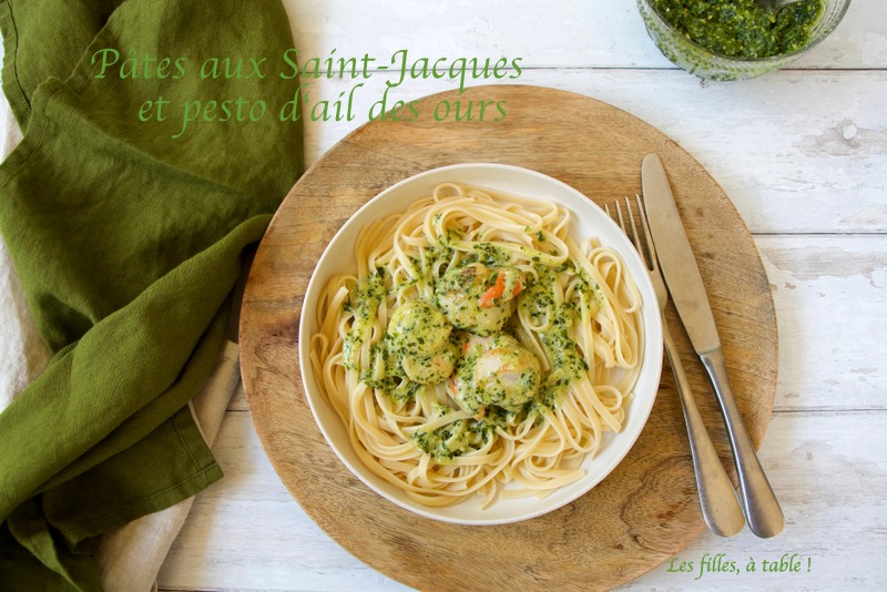 Pâtes aux saint-Jacques et pesto d'ail des ours