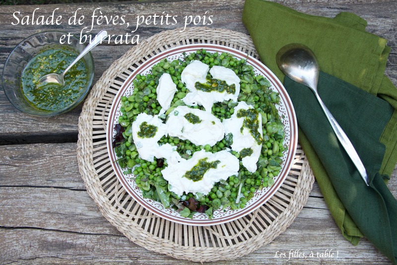 Salade de fèves, petits pois et burrata