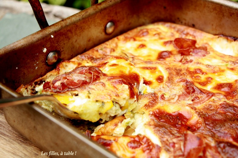 Clafoutis aux courgettes, scamorza blanche et coppa