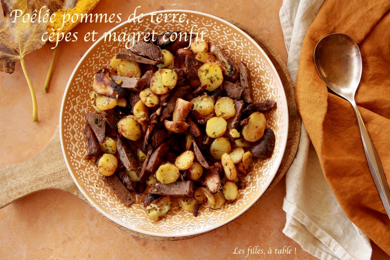 Poêlée pommes de terre, cèpes et magret confit