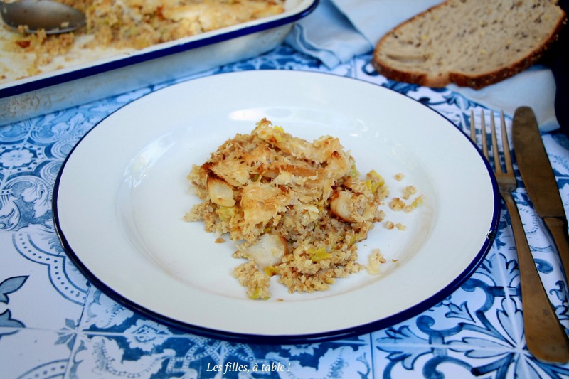 Gratin de haddock, poireaux et boulgour