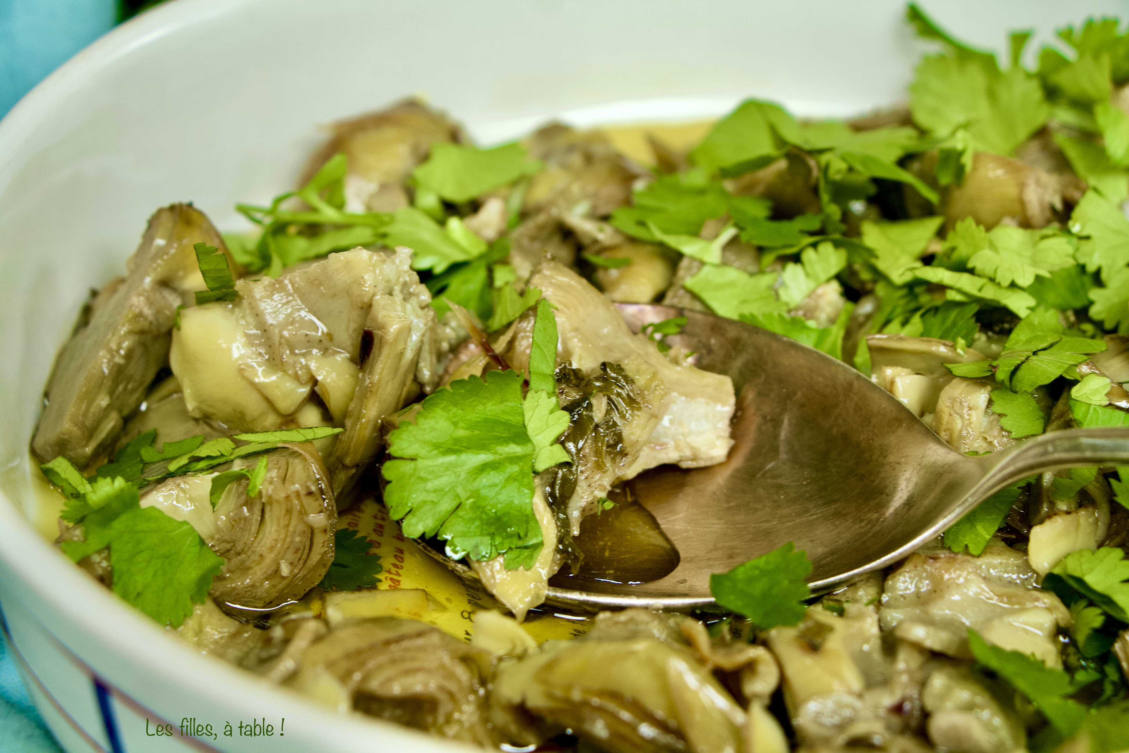 Artichauts confits à la coriandre