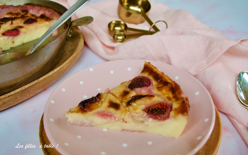 Flan aux fraises et pêches, parfum veveine
