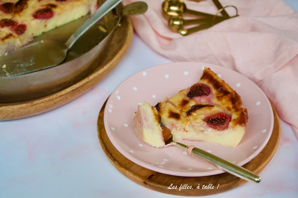 Flan aux fraises et pêches, parfum veveine