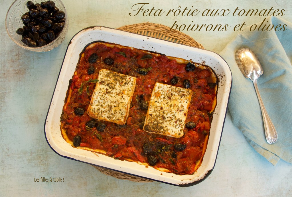 Feta rôtie aux tomates, poivrons et olives noires