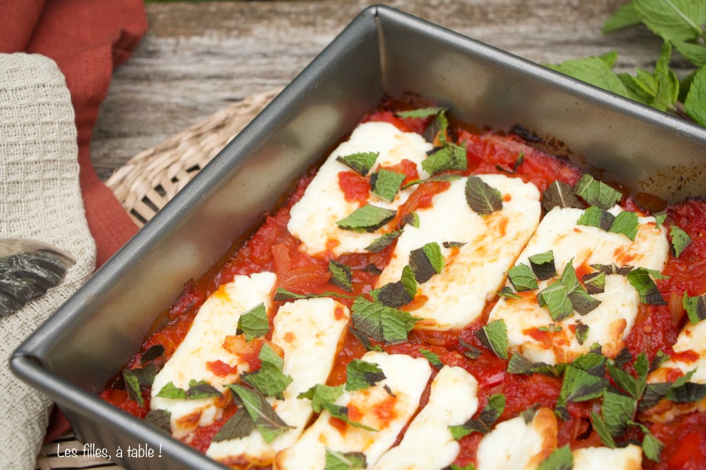 Gratin au halloumi, tomate et poivron
