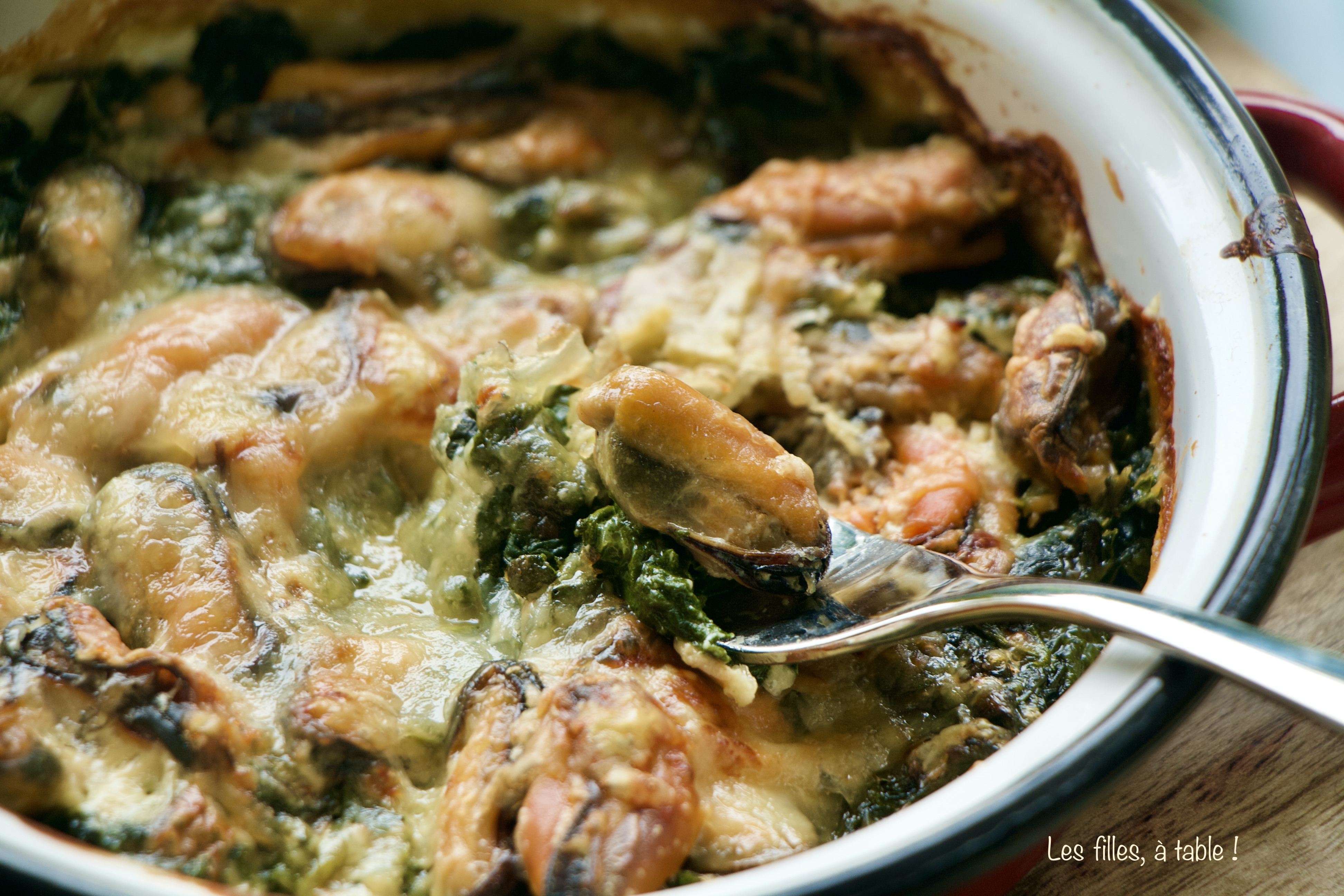 Gratin de moules aux épinards