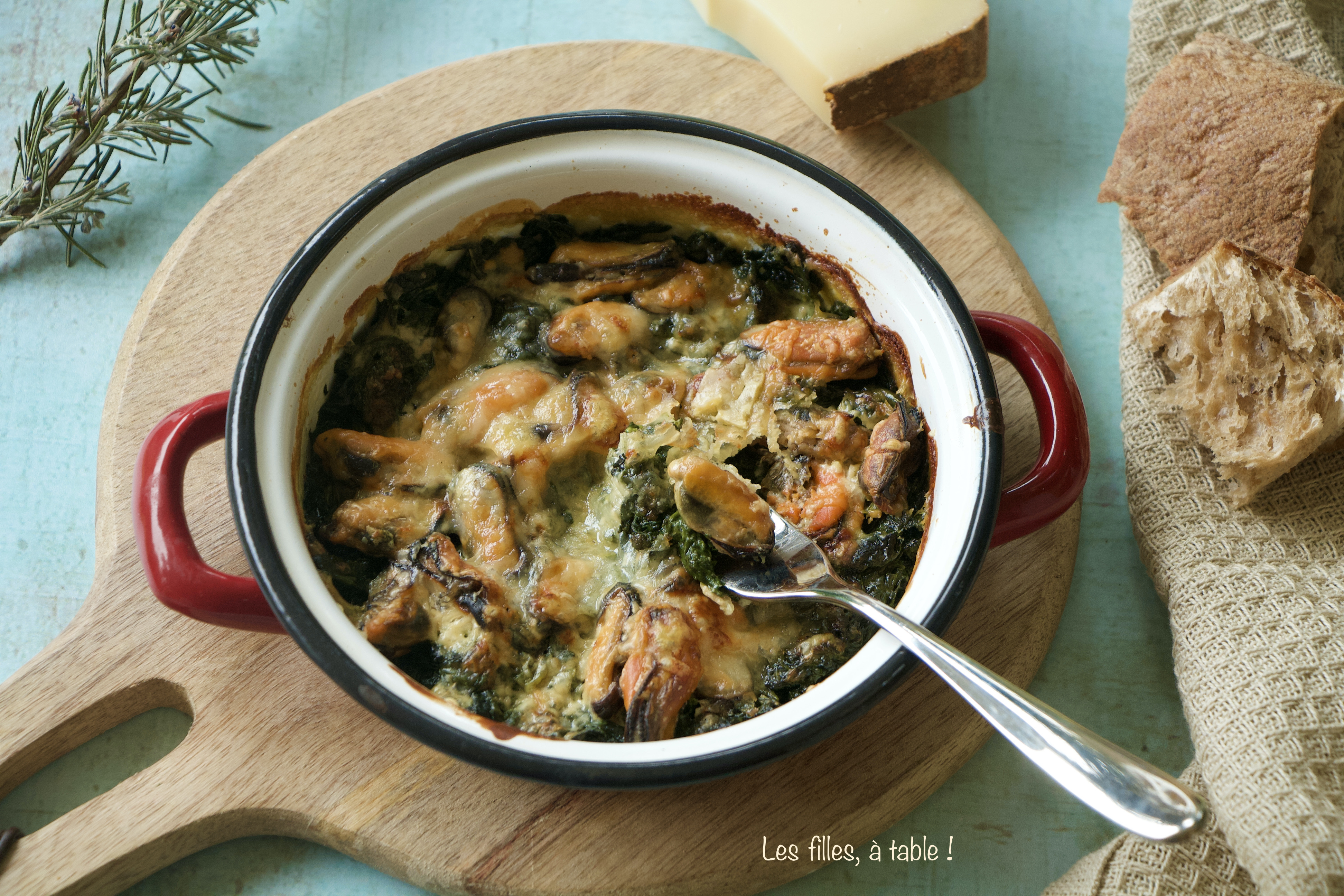 Gratin de moules aux épinards