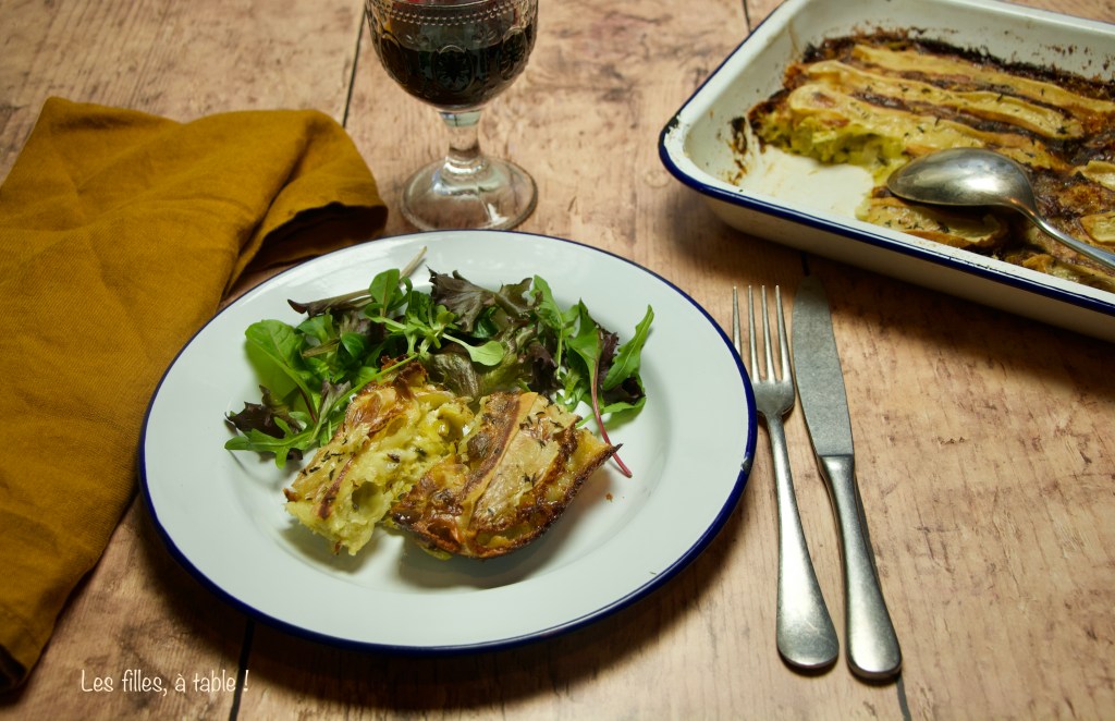 Gratin de poireaux, ravioles et reblochon
