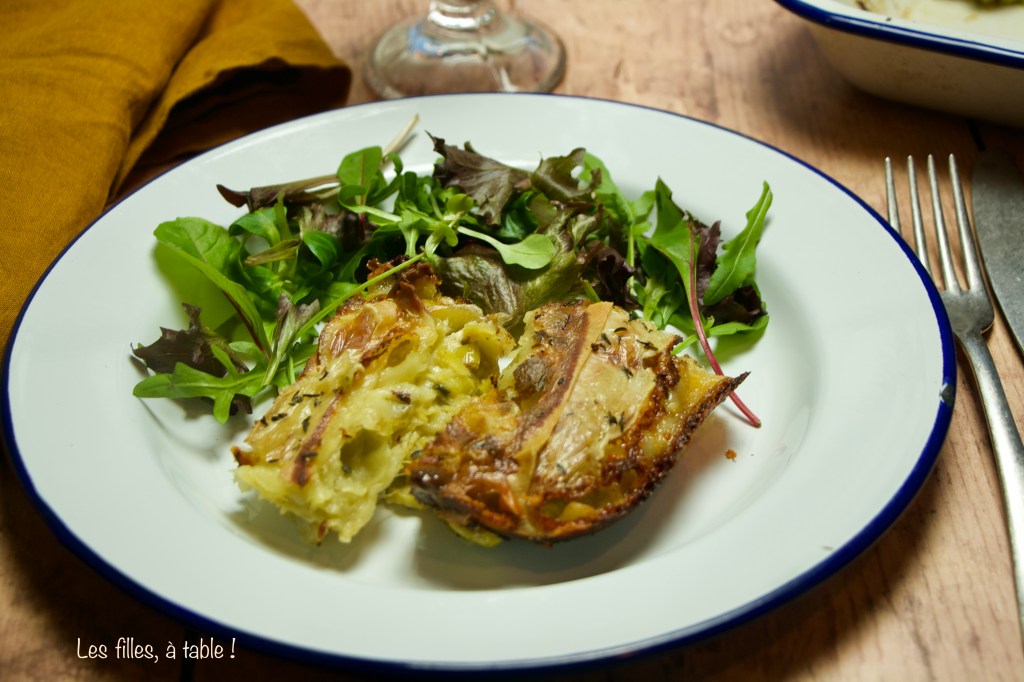 Gratin de poireaux, ravioles et reblochon