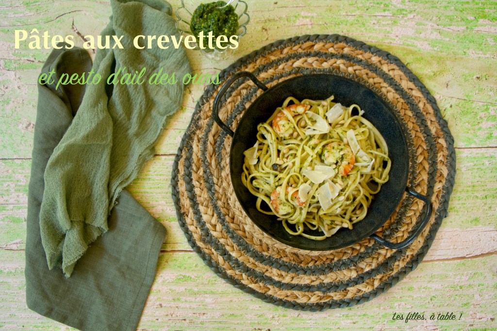 Pâtes aux crevettes et pesto à l'ail des ours