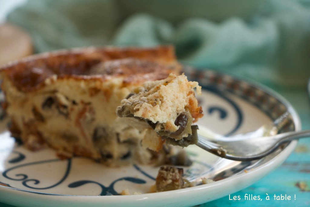 Clafoutis aux aubergines, chorizo et olives