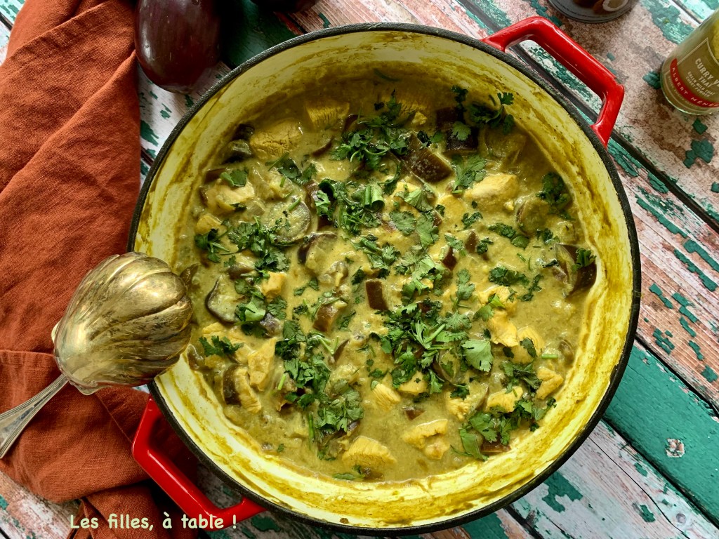 Curry vert aubergines et poulet