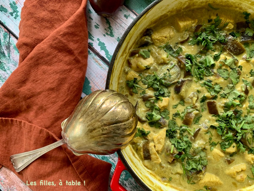 Curry vert aubergines et poulet