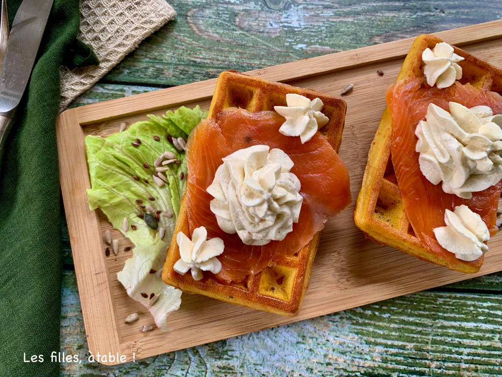 Gaufres au potimarron, truite fumée