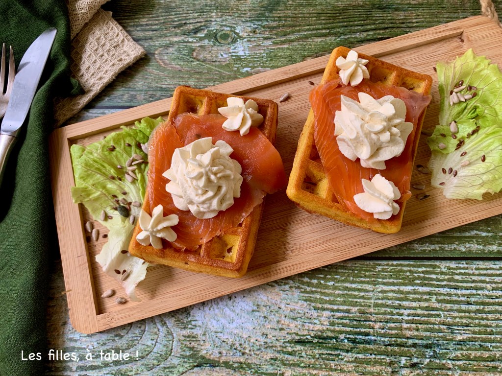 Gaufres au potimarron, truite fumée