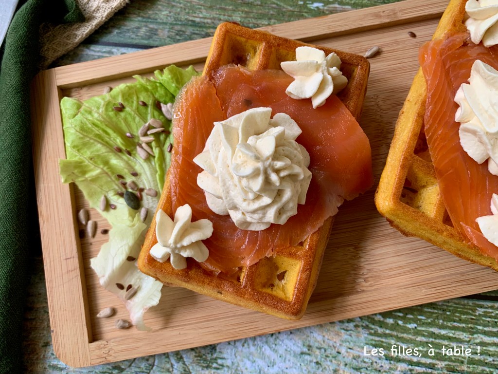 Gaufres au potimarron, truite fumée